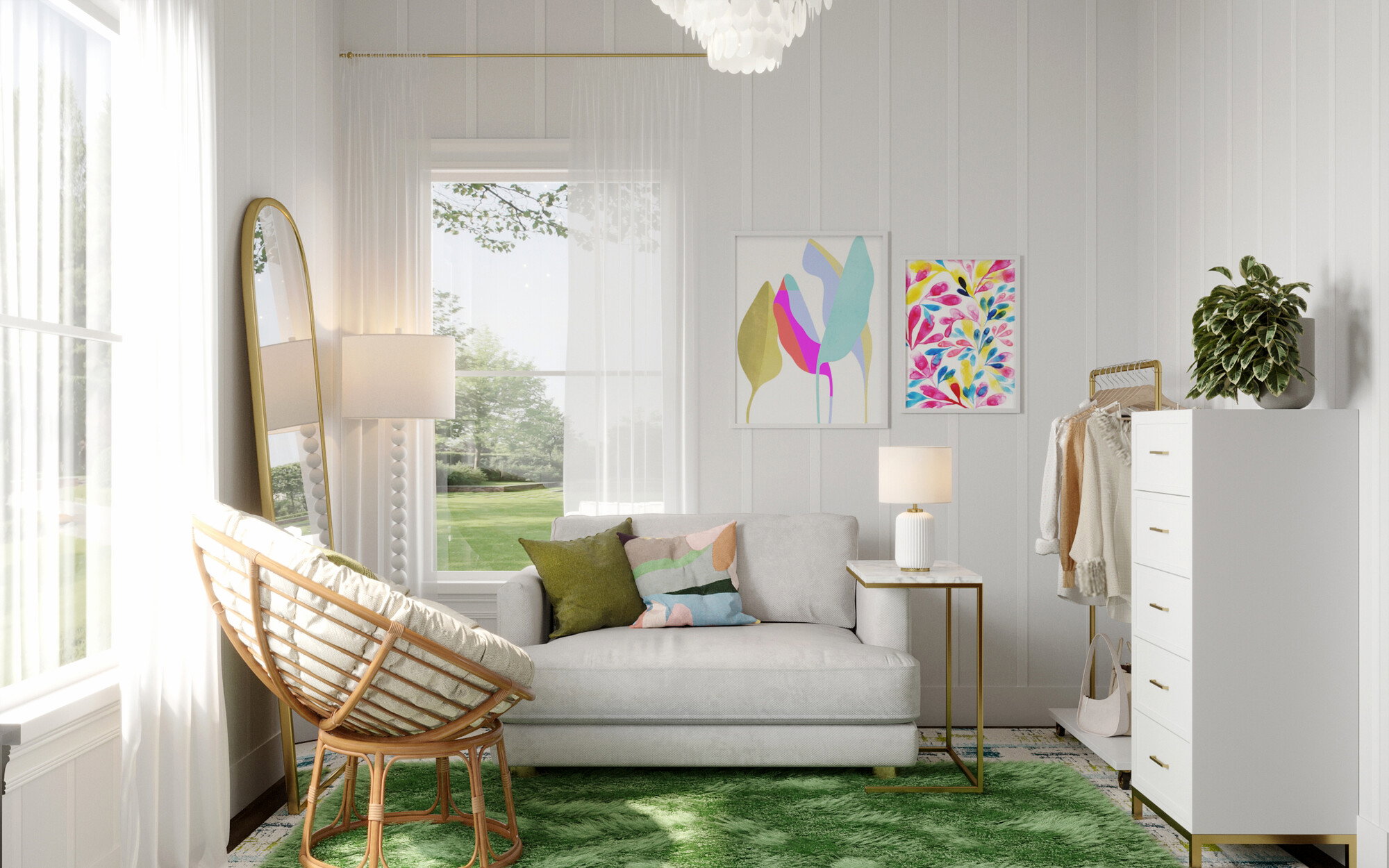 Renderizado del Diseño de Sala de Reunión Ecléctica para Adolescentes