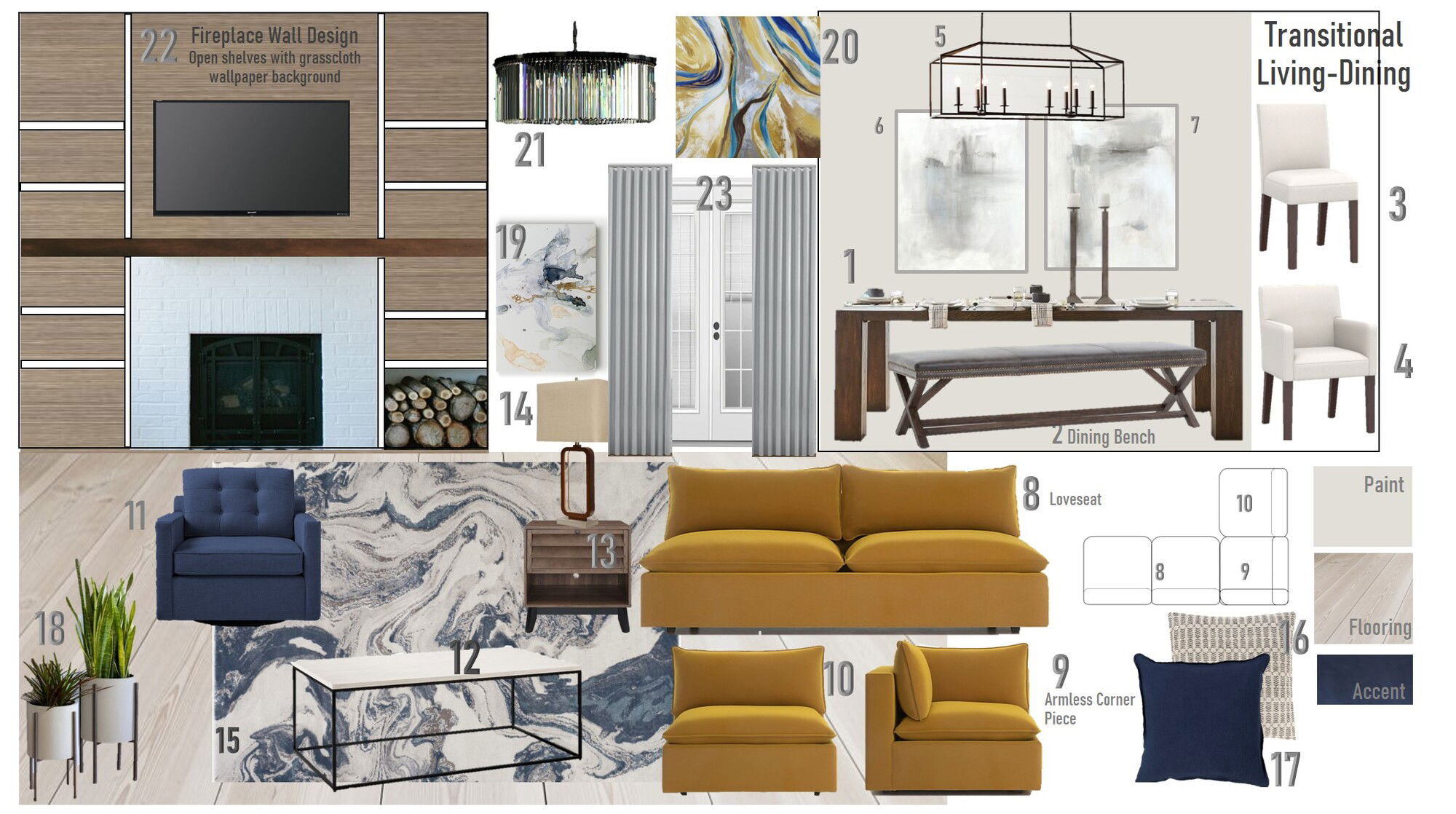 Ideas de Diseño de Interiores Combinadas de Sala-Comedor del Diseñador en Línea