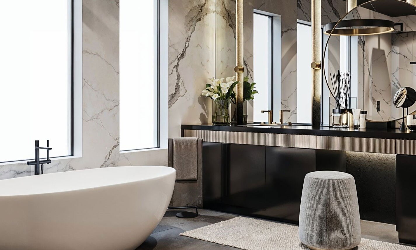 Glam Maximalist Bathroom Design by interior designers in Hollywood, Florida