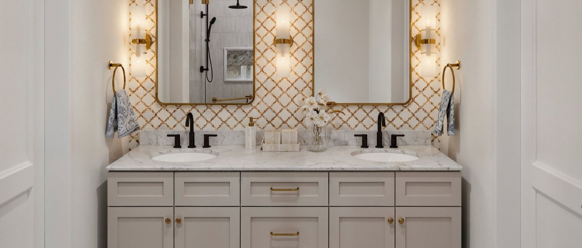 Modern French Country Guest Bathroom Design by top College Station interior designers