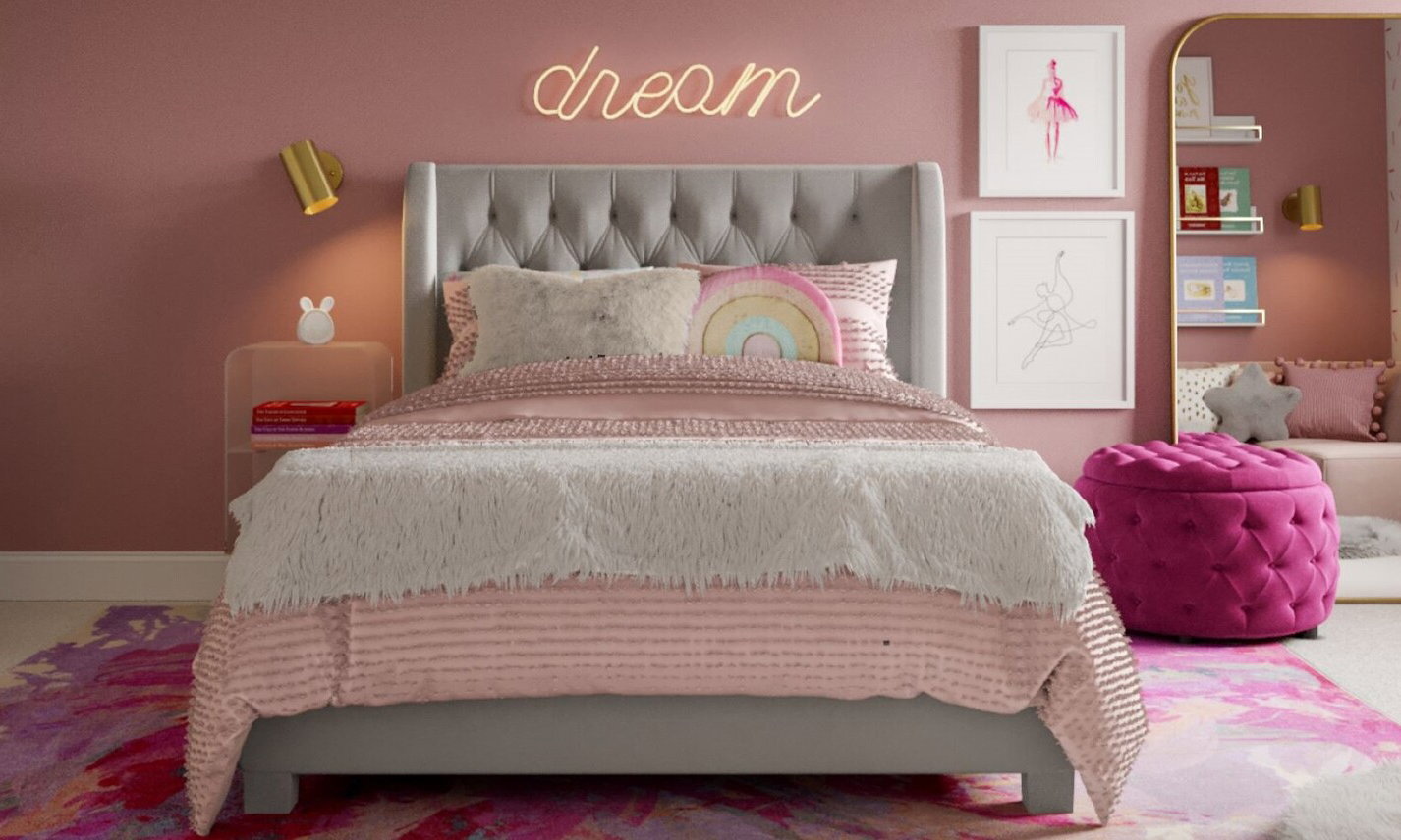 Diseño interior de dormitorio ecléctico y colorido para niña por diseñadores de interiores en Allentown, Pennsylvania