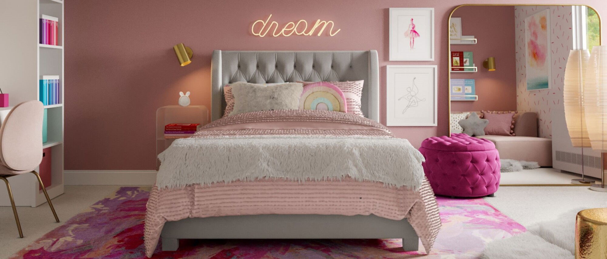 Diseño interior de dormitorio ecléctico y colorido para niña por diseñadores de interiores en Allentown, Pennsylvania