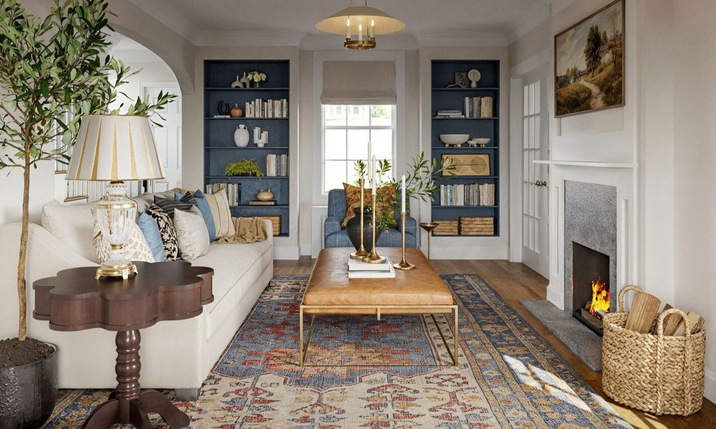 1930's Colonial Living Room Design by top Richmond interior designers