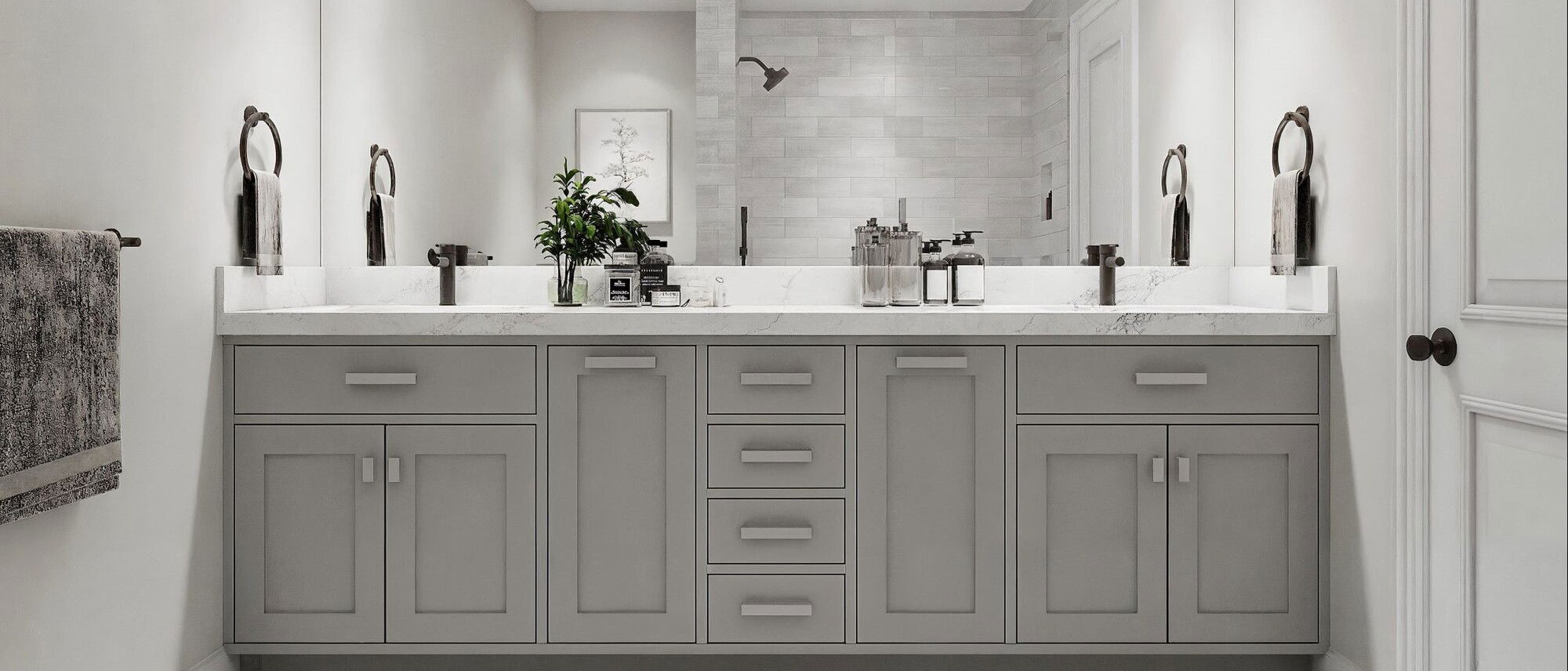 Calming Grey Transitional Bathroom Design by interior designers in Dallas, Texas