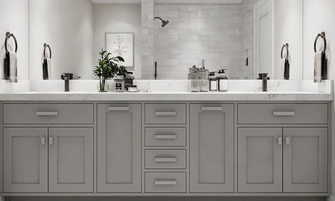 Calming Grey Transitional Bathroom Design by interior designers in Richardson, Texas