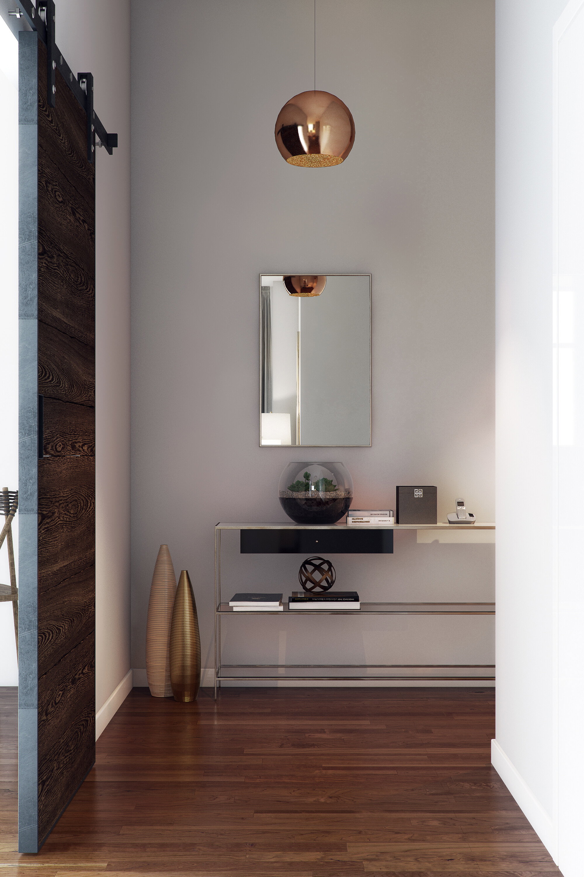 Renderizado de diseño de apartamento elegante y cálido