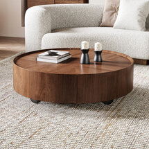 Online Designer Combined Living/Dining Shanea Industrial Walnut Round Coffee Table