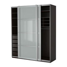 Online Designer Bathroom PAX Wardrobe, black-brown, Sekken frosted glass