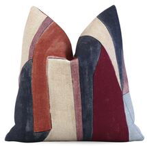 Online Designer Dining Room Red, Blue, Orange Ivory Color Block Decorative Designer Pillow Cover with Zipper, Linen Cushion, Kelly Wearstler Groundworks District Claret