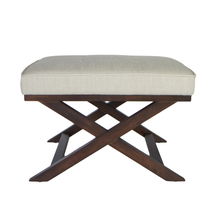 Online Designer Living Room Traditional Cross Legs Ari Beige Linen X Bench Ottoman