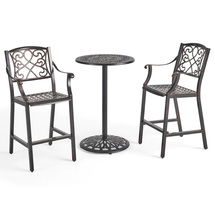 Online Designer Bedroom Waterbury Outdoor 26.75" Circular 3 Piece Aluminum Bar Height Set by Christopher Knight Home