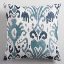 Online Designer Combined Living/Dining Indigo Ikat Jacquard Throw Pillow