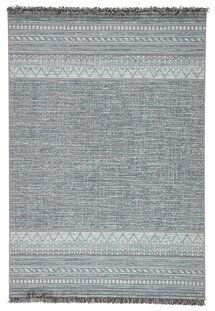 Online Designer Combined Living/Dining Rao Indoor/Outdoor Border Gray & Light Blue Rug