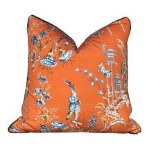 Online Designer Bedroom Scalamandre Nanjing Pillow in Mandarin. Chinoserie Pillow in Tangerin