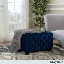 Online Designer Living Room Christopher Knight Home Piper Tufted Velvet Fabric Square Ottoman Bench (NAVY)