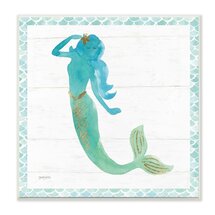 Online Designer Bedroom Glam Mermaid Gold Sparkle Blue Green Watercolor by Jenya Jackson - Graphic Art Print