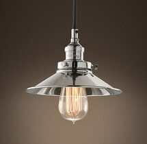 Online Designer Kitchen 20TH C. FACTORY FILAMENT METAL 7½" PENDANT POLISHED NICKEL