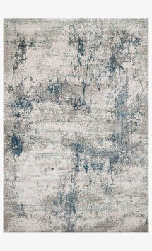 Online Designer Dining Room Ivory Blue Distressed Rug