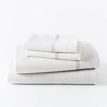 Online Designer Bedroom Belgian Flax Linen Border Stripe Sheet Set - Queen