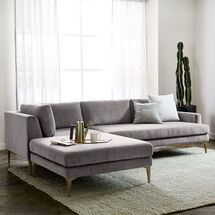Online Designer Living Room Andes 3-Piece Chaise Sectional (108" W  WORN VELVET, METAL. BLACKENED BRASS LEGS)