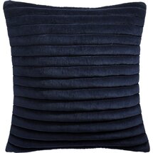 Online Designer Bedroom 18" channeled navy velvet pillow with feather-down insert