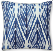 Online Designer Living Room Sophia Ikat Printed Silk Pillow Cover, Blue