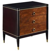 Online Designer Bedroom Adorno Hollywood Regency Walnut Ebony Brass 3 Drawer Nightstand