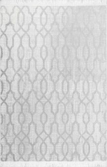 Online Designer Business/Office Silver Butterfly Trellis Fringe Nightscape Area Rug