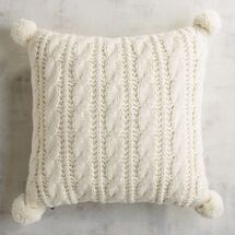 Online Designer Living Room Cable Knit Pom Pom Ivory Pillow