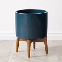 Online Designer Combined Living/Dining Mid-Century Turned Wood Leg Planters - Dark Teal