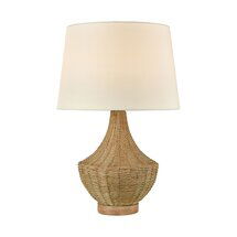 Online Designer Other Rafiq Outdoor Table Lamp In Natural Rattan With Off-White Nylon Shade