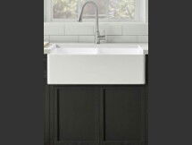 Online Designer Kitchen Arcticstone Double Basin Farmhouse Kitchen Sink with Basket Strainer by Kingston Brass