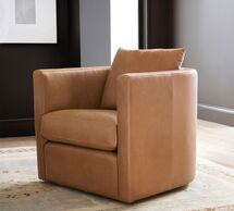 Online Designer Living Room Ayden Barrel Back Leather Swivel Armchair