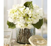 Online Designer Living Room FAUX WHITE HYDRANGEA ARRANGEMENT IN GLASS VASE