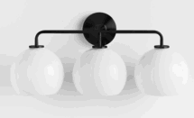 Online Designer Bathroom Arren Black 3-Light Wall Sconce with Milk Round Shades