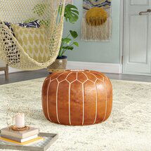 Online Designer Living Room Mistana Cherise 20" Wide Genuine Leather Round Pouf