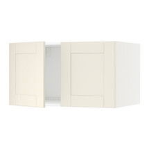 Online Designer Kitchen SEKTION Top cabinet for fridge w/2 doors, white, Grimslöv off-white
