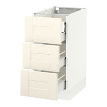 Online Designer Kitchen SEKTION Base cabinet w/3 fronts & 4 drawers, white Förvara, Grimslöv off-white