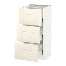 Online Designer Kitchen SEKTION Base cabinet with 3 drawers, white Förvara, Grimslöv off-white