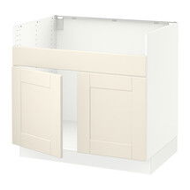 Online Designer Kitchen SEKTION Base cabinet f/DOMSJÖ 2 bowl sink, white, Grimslöv off-white