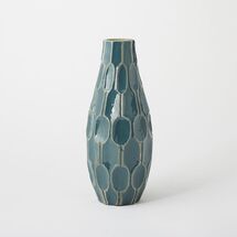 Online Designer Home/Small Office Linework Vase, Honeycomb, Tall Teardrop, Blue Lagoon