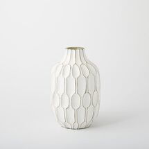 Online Designer Home/Small Office Linework Vase, Honeycomb, Tall Shoulder, White