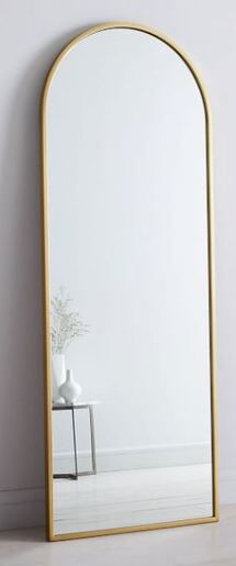 Online Designer Bedroom Metal Frame Arched 74" Floor Mirror, Antique Brass