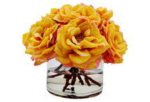 Online Designer Living Room 11" Bloomed Roses in Vase, Faux