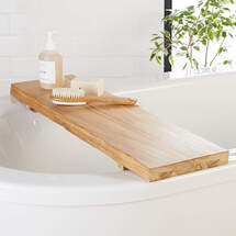 Online Designer Bathroom Live Edge Teak Wood Bath Caddy