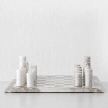 Online Designer Combined Living/Dining GAMBIT MARBLE CHESS SET | WHITE + BEIGE MARBLE