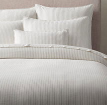 Online Designer Bedroom SOFT COTTON PINSTRIPE DUVET COVER (white/dune or white/black)