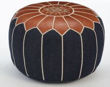 Online Designer Nursery Moroccan Denim & Leather Pouf - Small