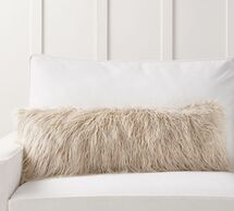 Online Designer Bedroom Mongolian Faux Fur Lumbar Pillow Cover, 14 x 36", Clay Mongolian