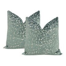 Online Designer Bedroom 22" Turkish Blue Leopard Cut Velvet Pillows - a Pair